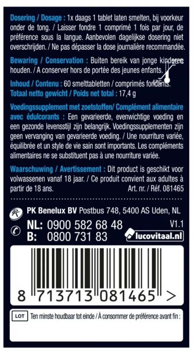 Lucovitaal Vitamine B12 & Foliumzuur 60 Smelttabletten