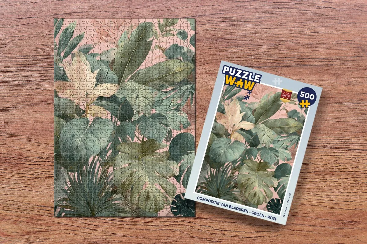 PuzzleWow Legpuzzel Compositie van bladeren 500 Stuks - Groen Roze