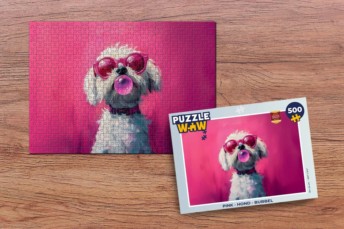 PuzzleWow Hond Bubbel Legpuzzel 500 Stuks - Roze