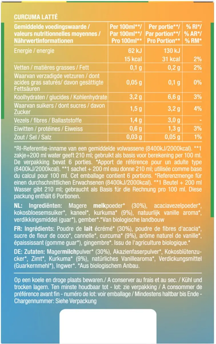 Purasana Latté Curcuma BIO - 6x10g