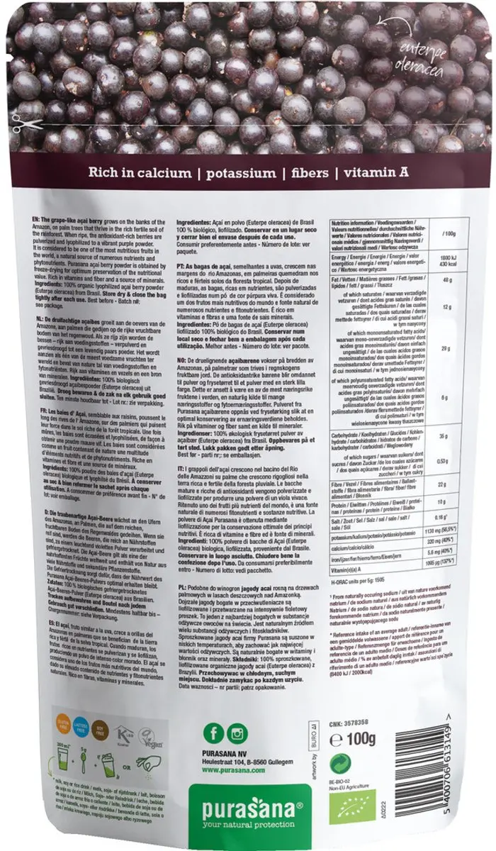 Purasana Acai Berry Poeder Biologisch 100g