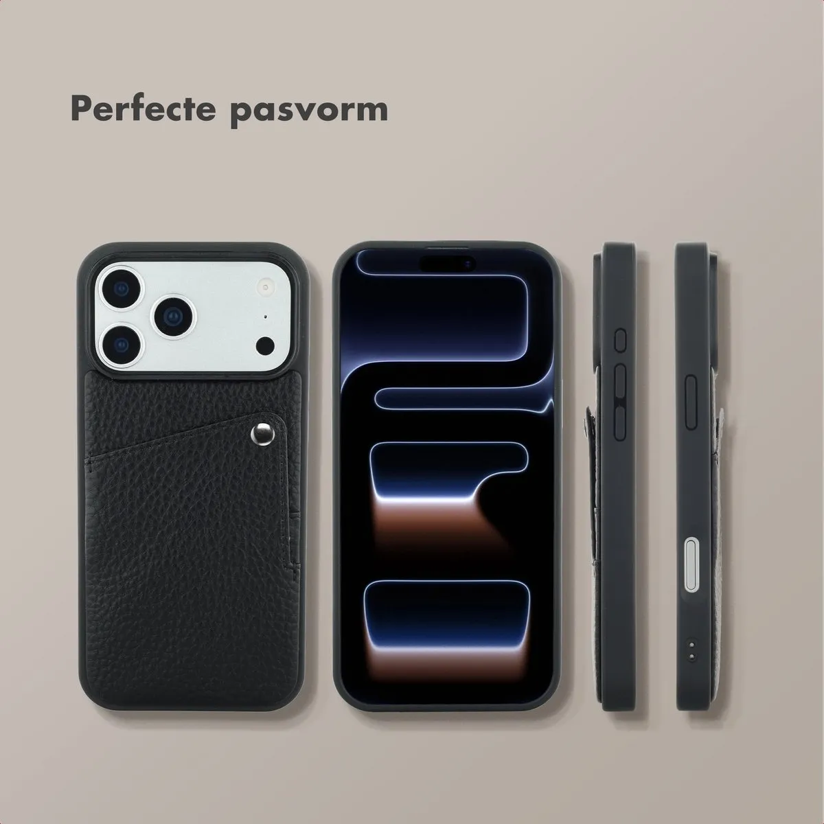 Selencia Hoesje iPhone 17 Pro - Backcover met Pashouder - 2 Stuks - Zwart - afbeelding 6 van 6