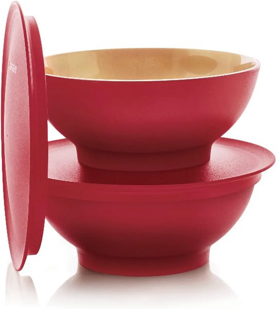 Set Tupperware Allegra Schaaltjes, 2x 275 ml, Wit-Rood