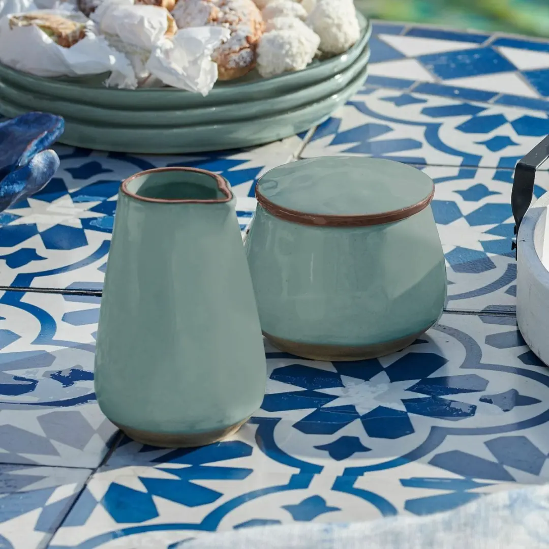 Loberon Biarré Suikerpot & Melkkannetje - Turquoise