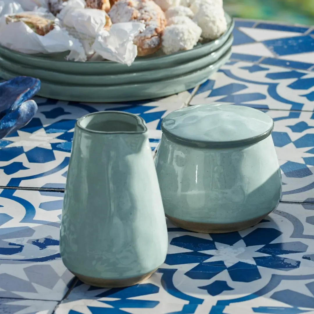 Loberon Biarré Suikerpot & Melkkannetje - Turquoise