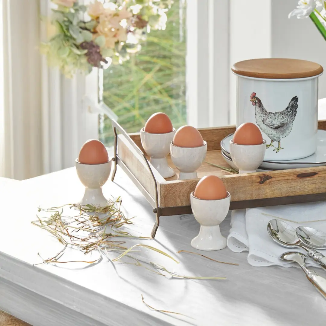 Loberon Eierdopjes Set van 6 - Biarré Wit