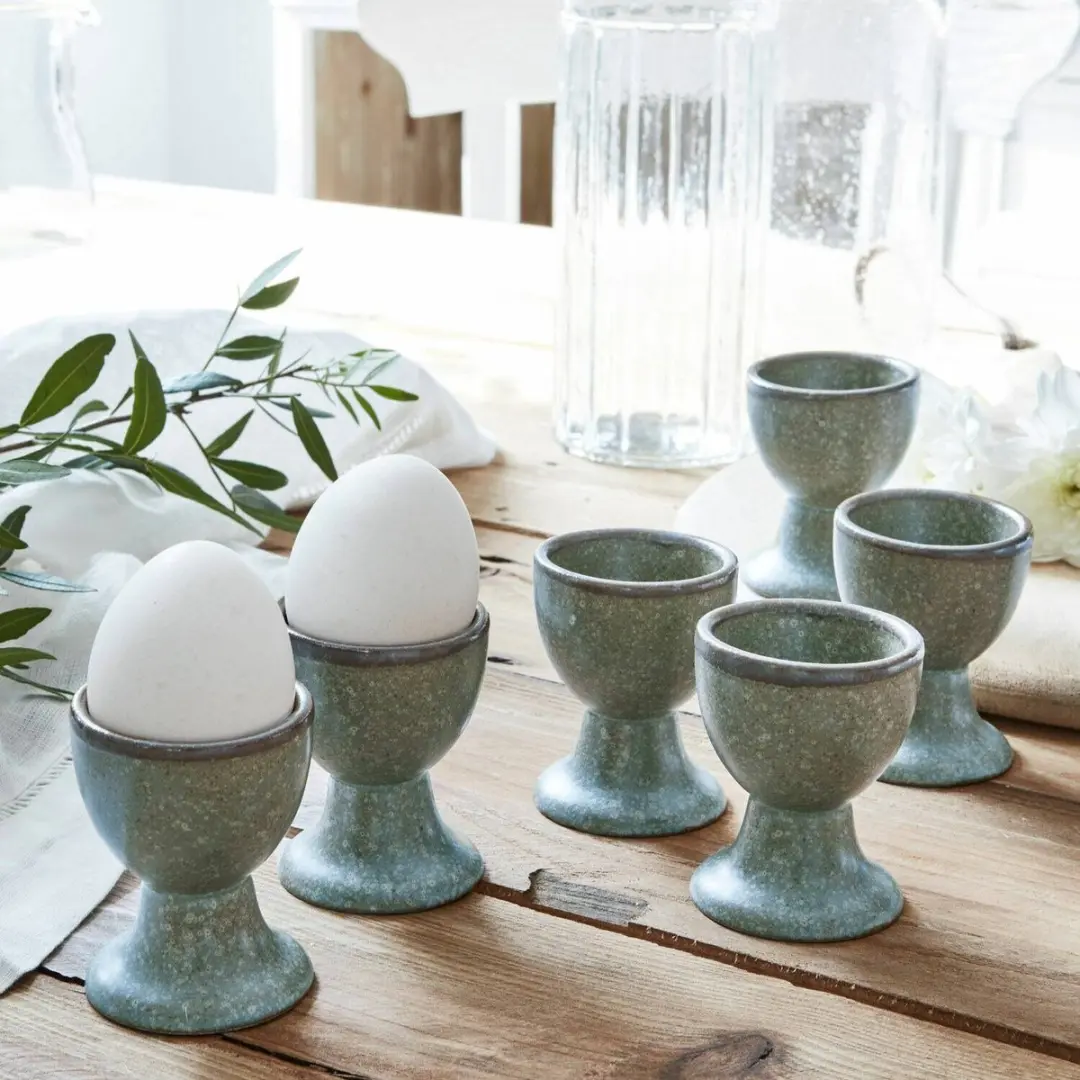 LOBERON Eierdopje set van 6 Biarré turquoise/bruin