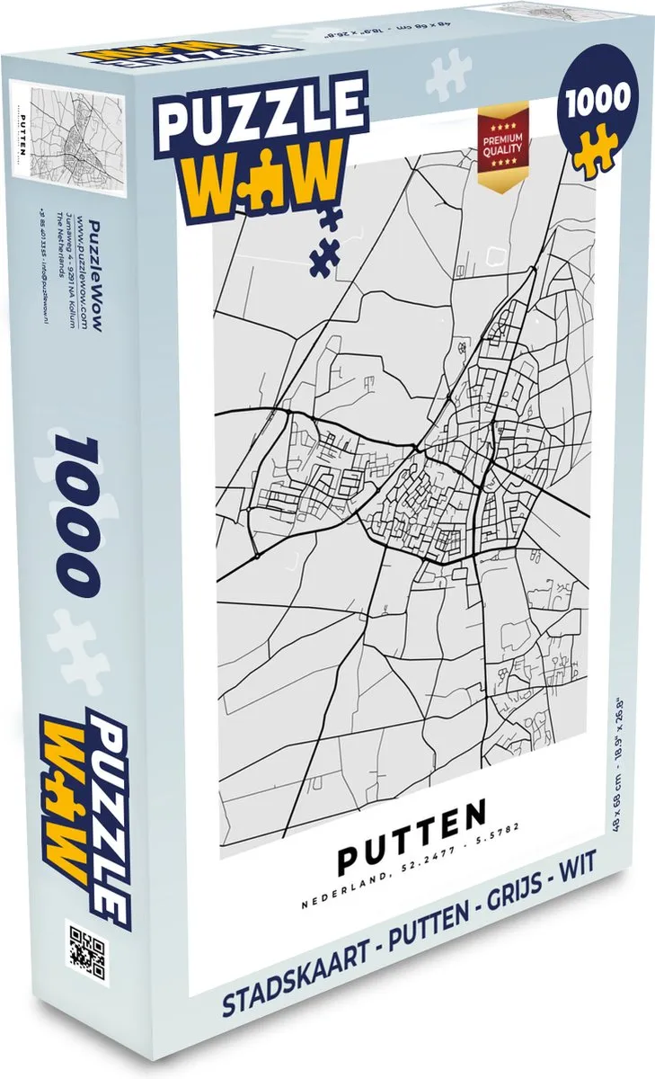 PuzzleWow Stadskaart Putten Legpuzzel 1000 Stuks - Multicolor