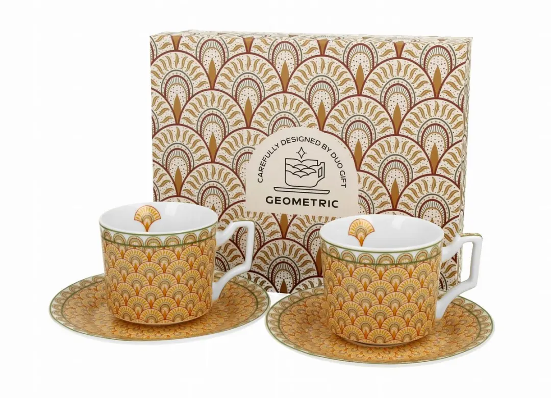 SOLIS Geometrische Espresso Kopjes met Schotels (2 stuks)