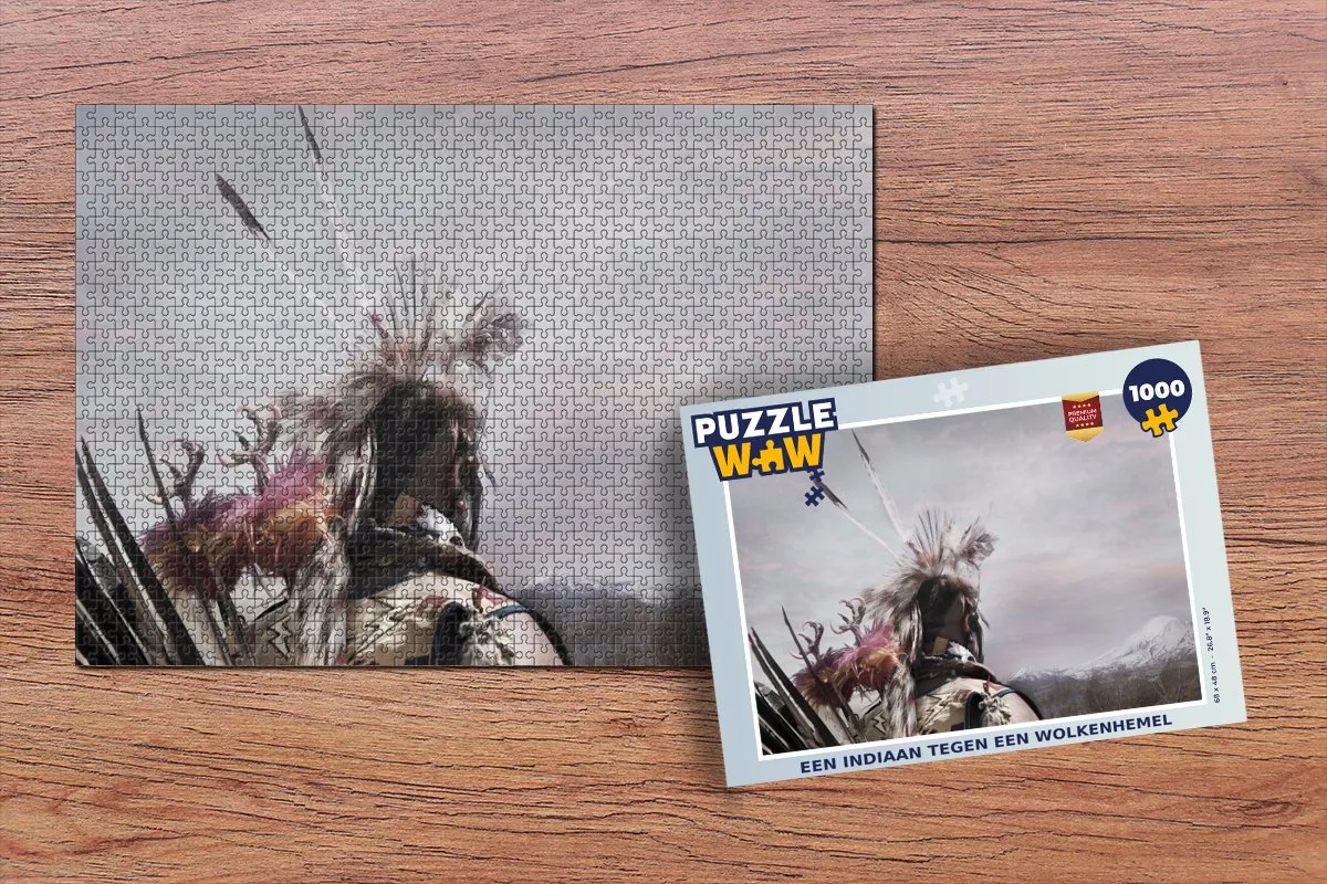 PuzzleWow Legpuzzel 1000 Stuks - Een Indiaan tegen Wolkenhemel - Multicolor