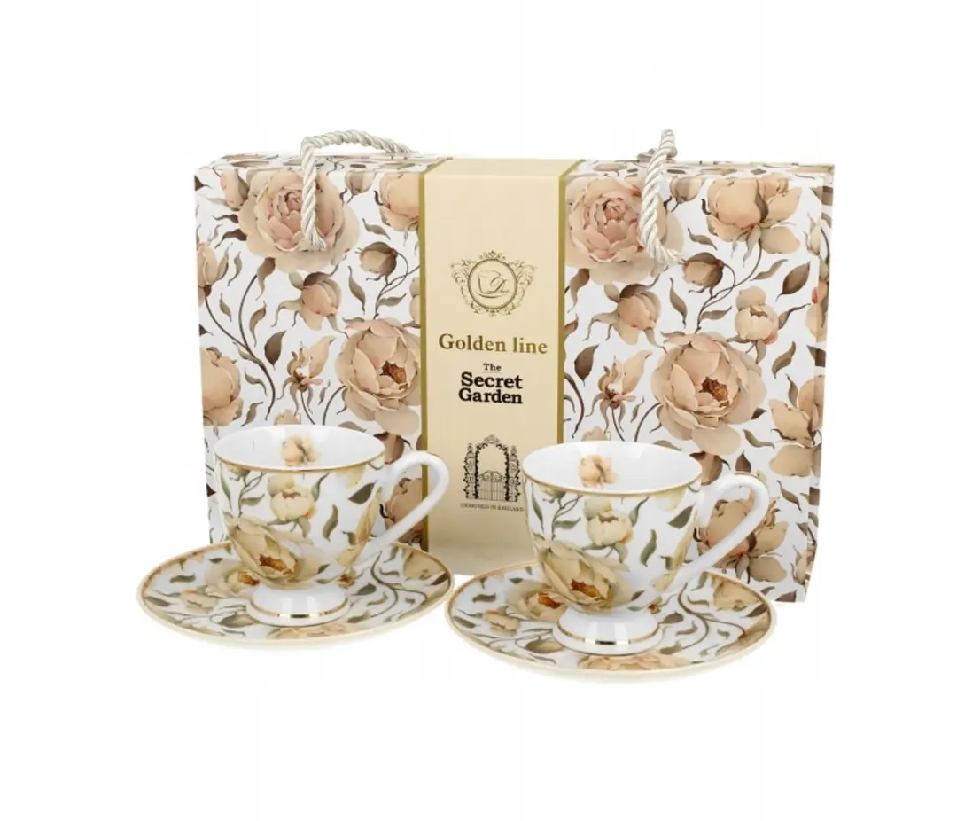 2x Espresso Kopjes 'English Roses White' met gouden rand