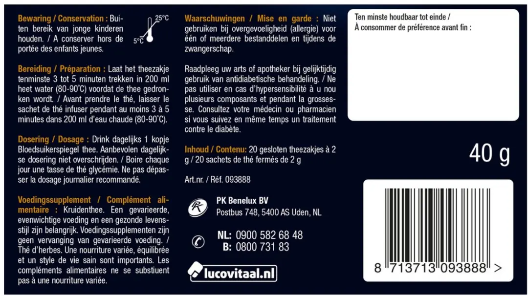 Lucovitaal Bloedsuikerspiegel Thee 20 Zakjes