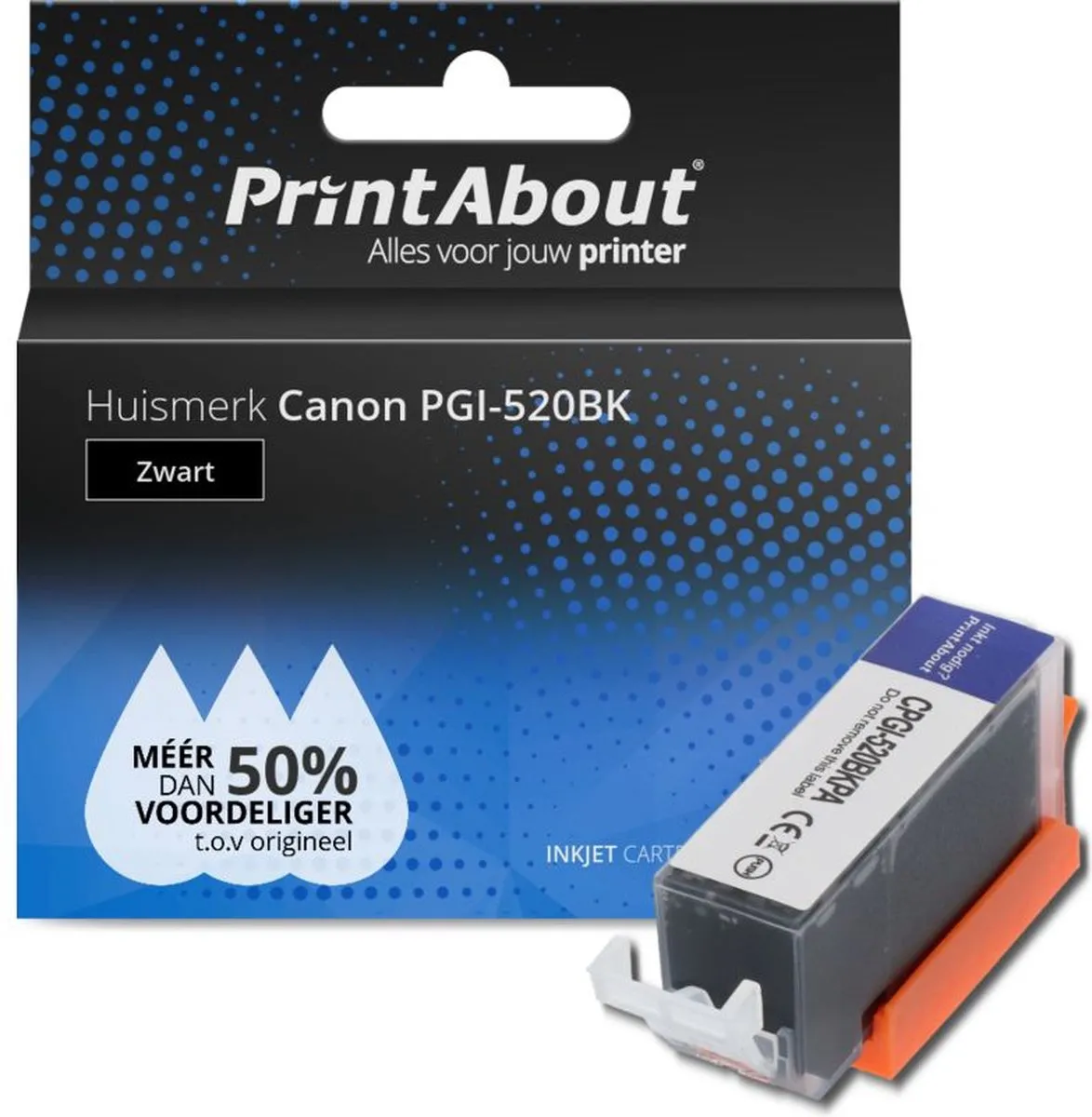 PrintAbout PGI-520BK Inktcartridge - Zwart - 23ml - o.a. Canon PIXMA