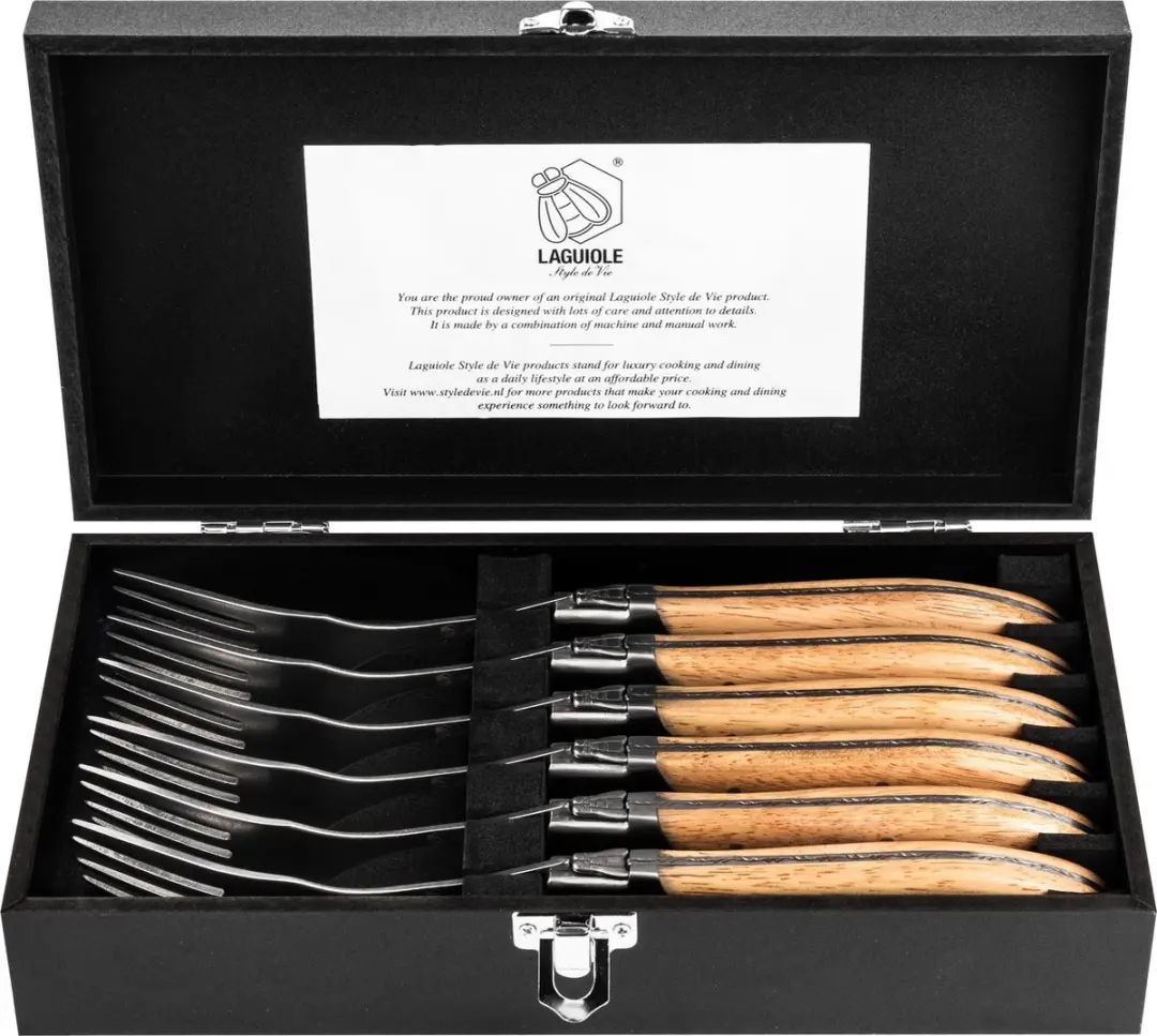 Laguiole Style de Vie Luxury Line Vorken 6-delig - Eikenhout