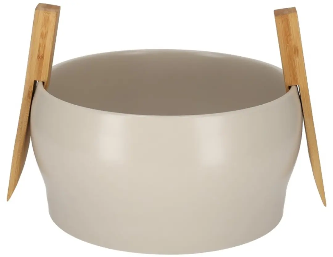 JENS Living Saladeschaal Met Houten Bestek Steengrijs