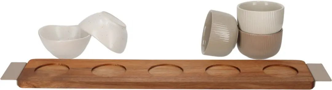 JENS Living Bits & Bites Serveerset Boet met Acaciahouten Tray en Keramische Sch