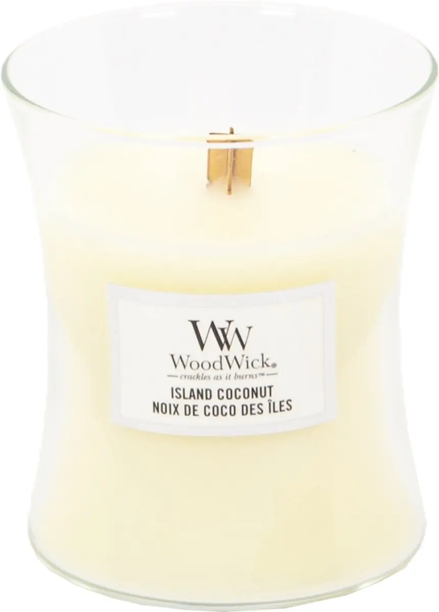 Woodwick Hourglass Medium Geurkaars - Island Coconut 60 uur