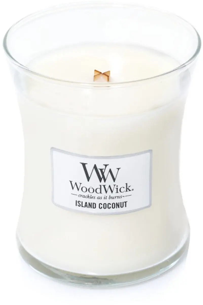Woodwick Hourglass Medium Geurkaars - Island Coconut 60 uur