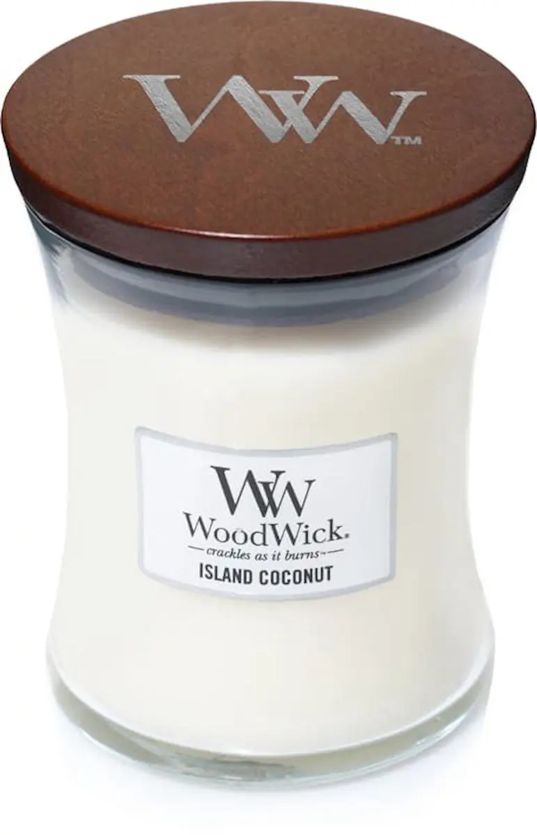 Woodwick Hourglass Medium Geurkaars - Island Coconut 60 uur