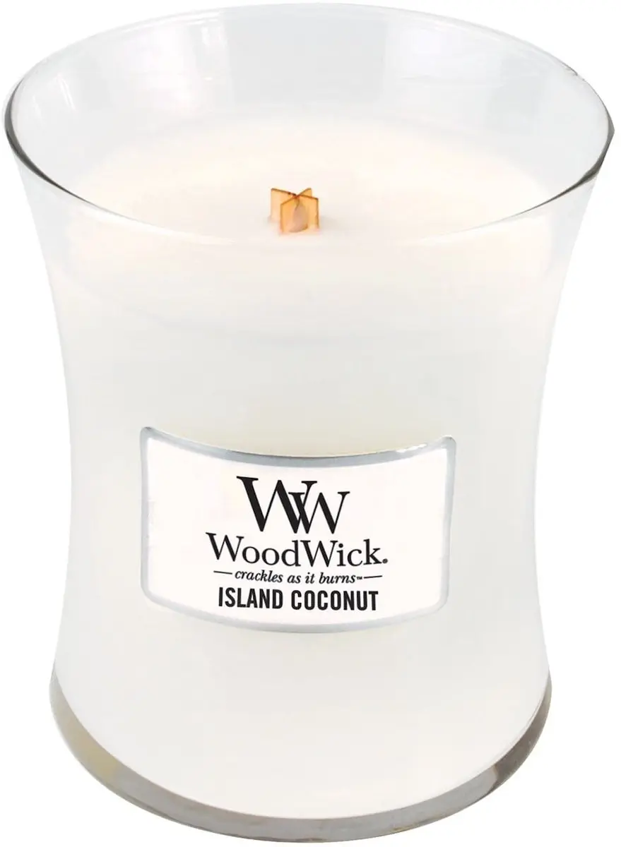 Woodwick Hourglass Medium Geurkaars - Island Coconut 60 uur