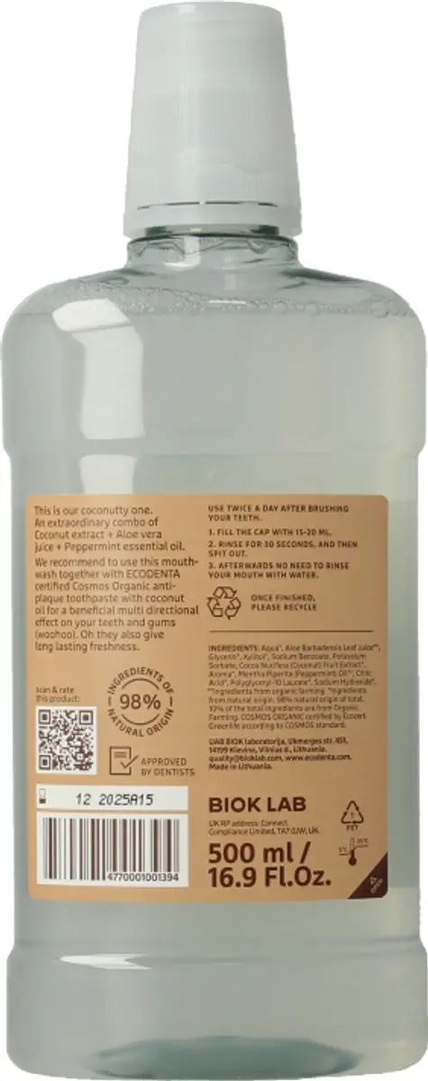 Ecodenta Mondwater 500ml - Coconut