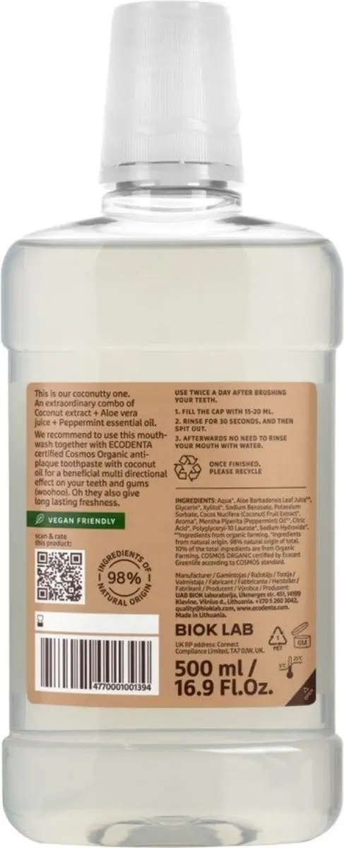 Ecodenta Mondwater 500ml - Coconut