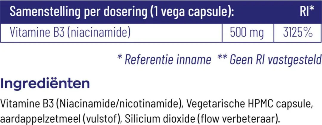 Vitakruid Vitamine B3 Niacinamide 500mg - 90 Vegacapsules