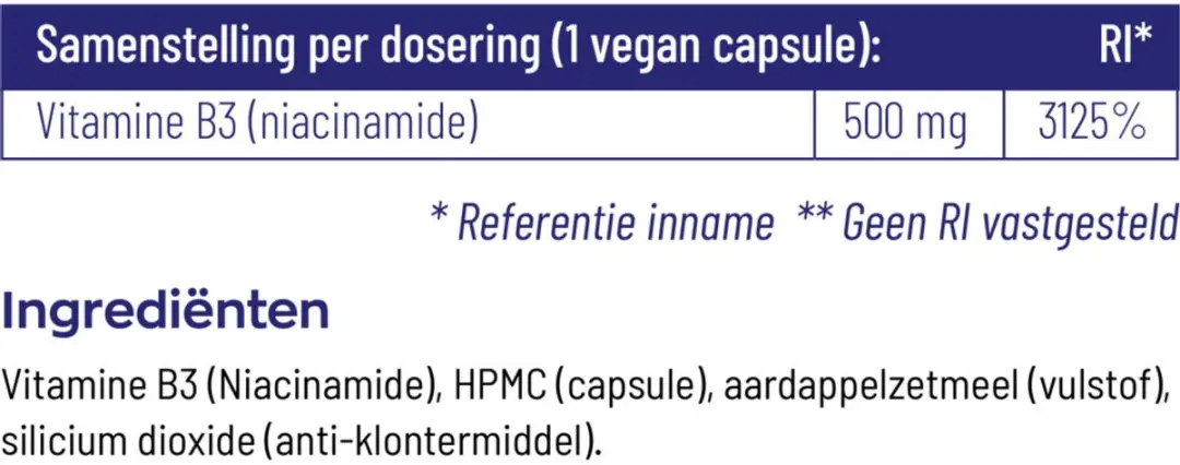 Vitakruid Vitamine B3 Niacinamide 500mg - 90 Vegacapsules