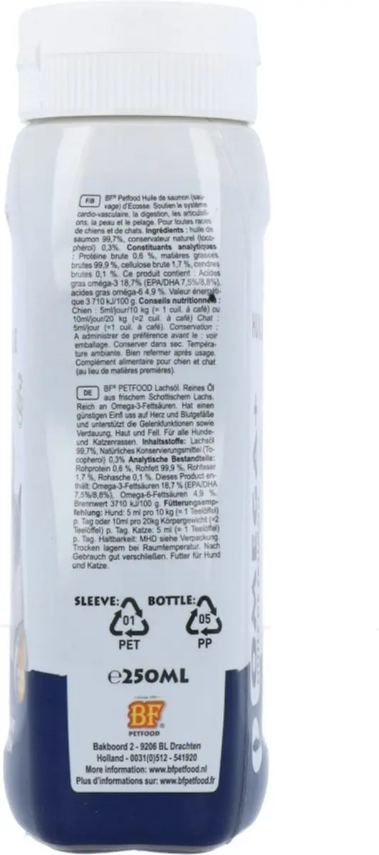 BF Petfood Zalmolie 250ml - Omega 3/6 Supplement