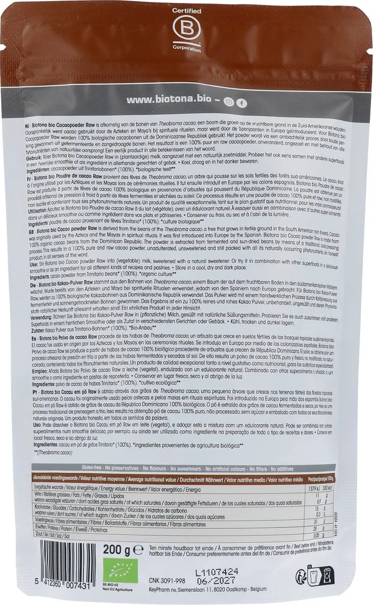 Biotona Cacao Raw Powder 200g