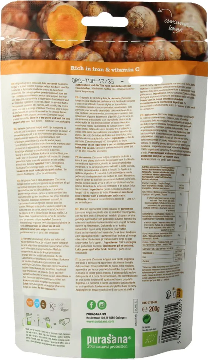 Purasana Curcumapoeder Bio Vegan 200g