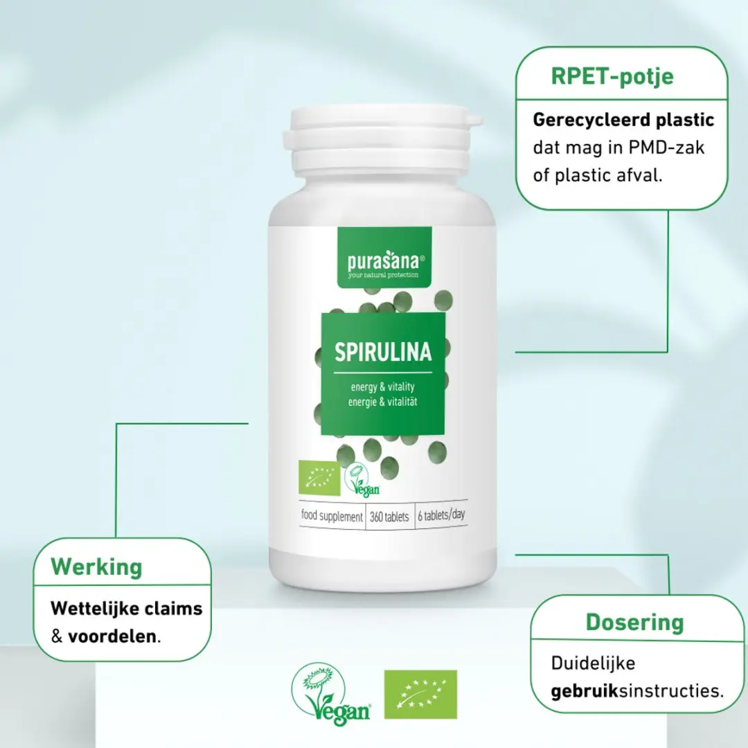 Purasana Bio Spirulina Tabletten 360g - afbeelding 4 van 6