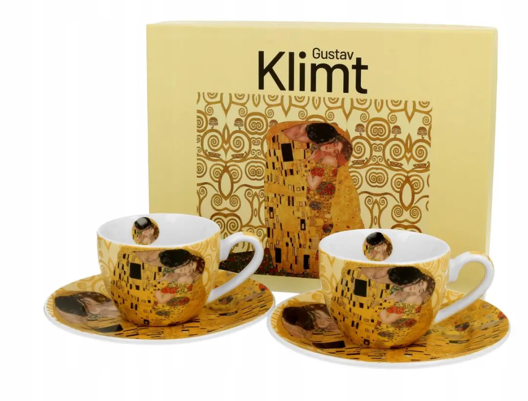 2 Espresso Kopjes met Schotels 'The Kiss' ECRU