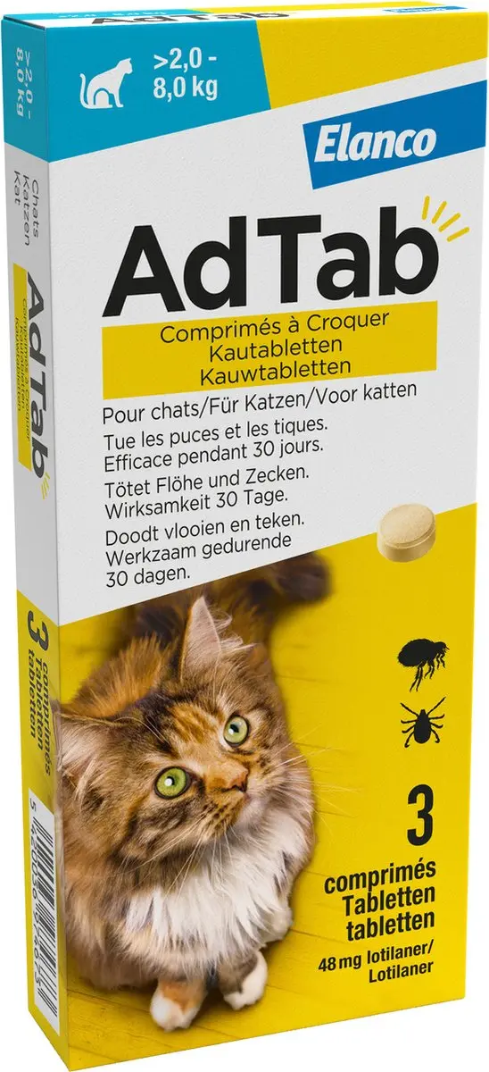 Adtab Elanco Anti Vlooien & Teek Kauwtabletten Kat 3 Stuks