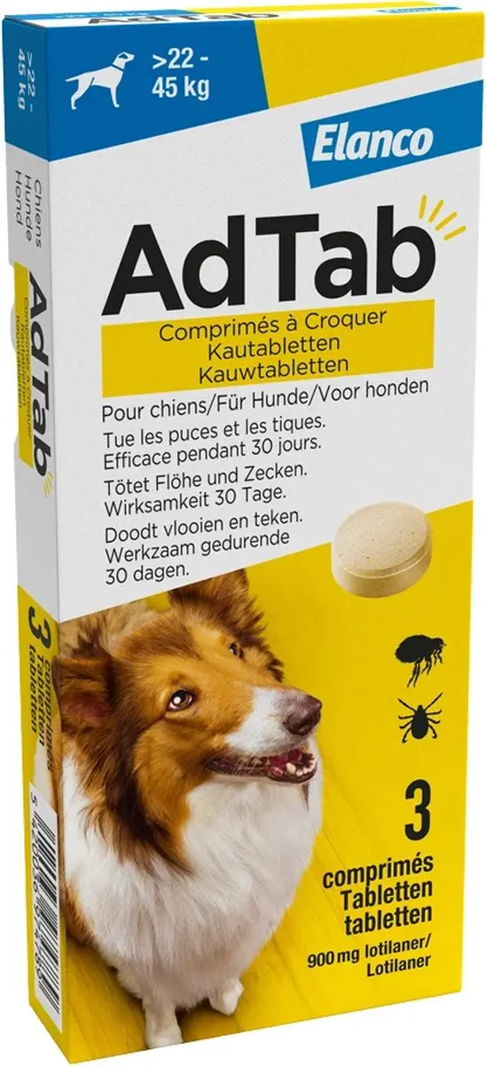 Adtab Kauwtablet Voor Honden 22-45 kg - Anti vlooien/teken - 3 Stuks - afbeelding 4 van 6