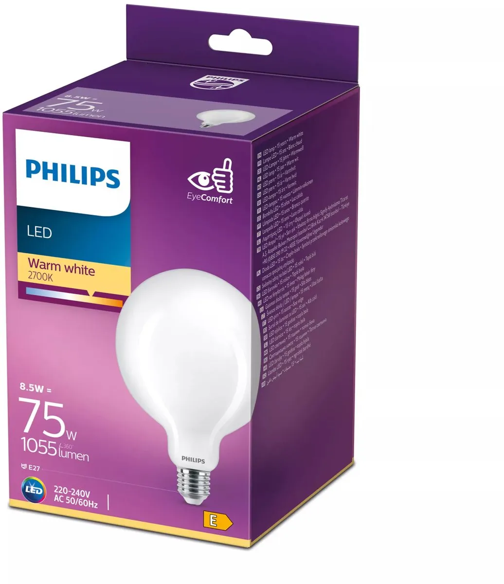 Philips LED Globelamp E27 8.5W Warmwit Mat