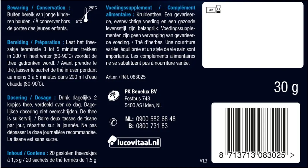 Lucovitaal Vrouwenmantel Menstruatie Thee - 20 Zakjes