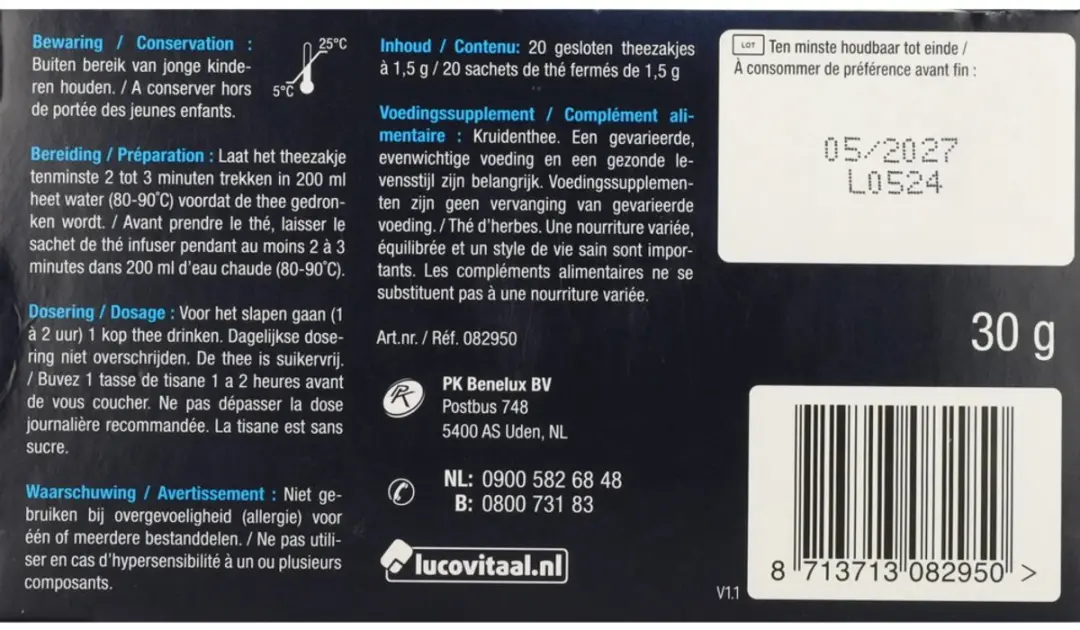 Lucovitaal Slaap Thee Vegan - 20 Stuks