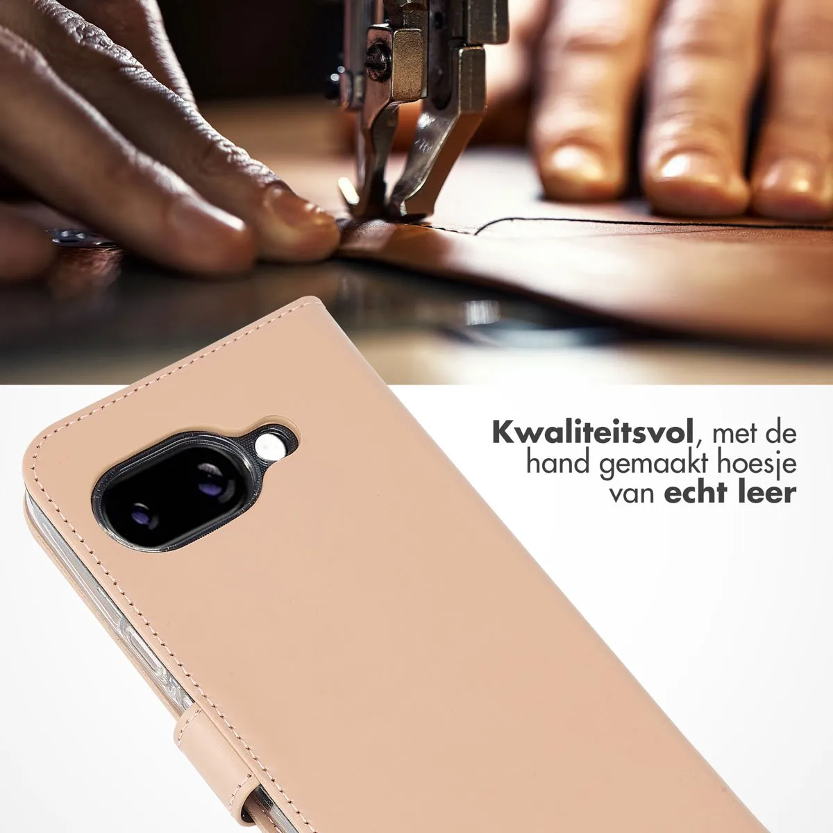 Selencia Hoesje Google Pixel 9a - Lederen Bookcase Lichtroze