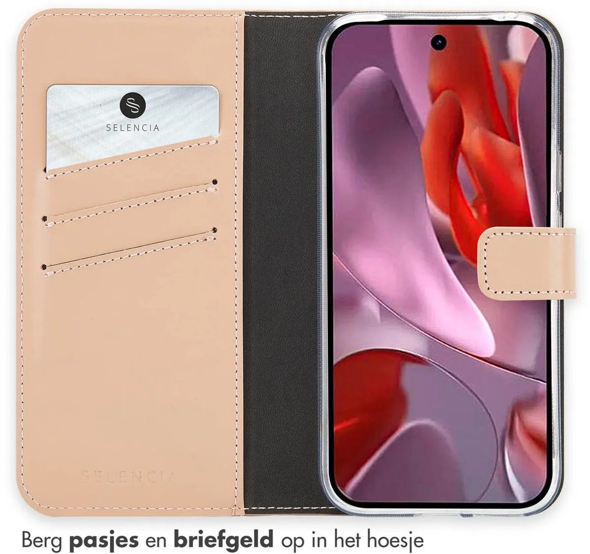 Selencia Hoesje Google Pixel 9a - Lederen Bookcase Lichtroze
