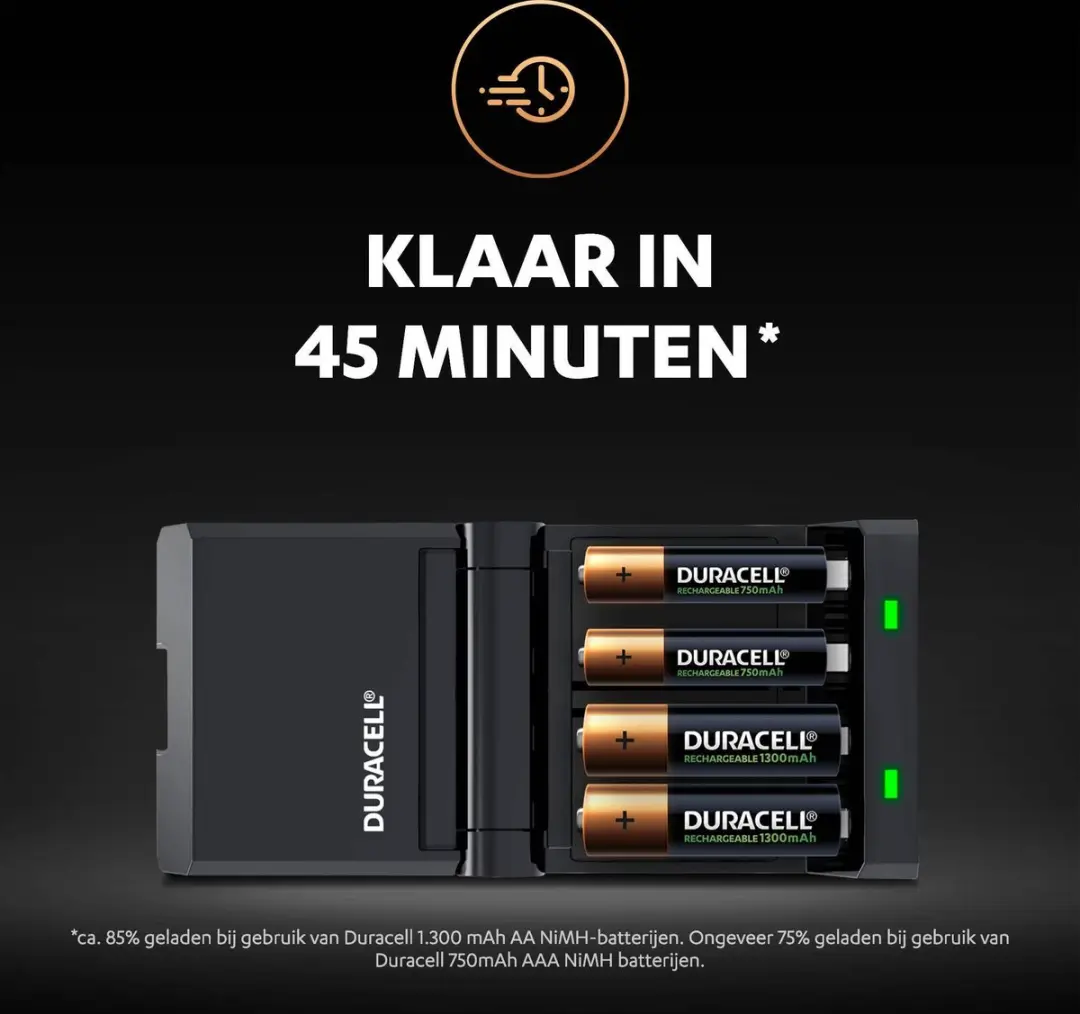 Duracell Speedy Oplader CEF 27 - 4x Penlite AAA/AA - Zwart