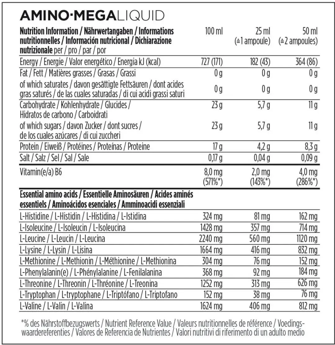 PowerBar Amino Mega Liquid 25ml - 20 Stuks - afbeelding 3 van 4