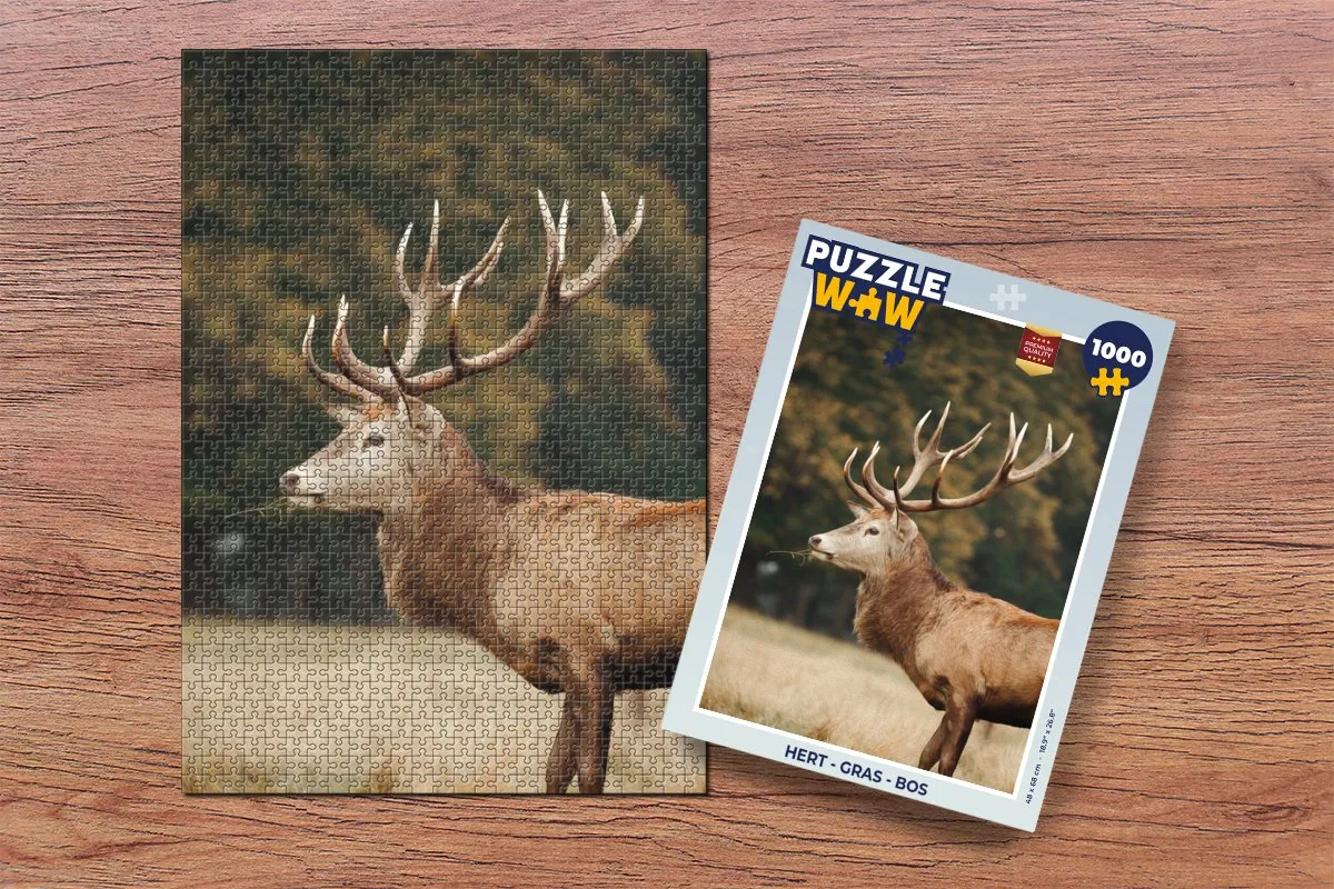 PuzzleWow Legpuzzel Hert in Gras - 1000 Stuks - Multicolor