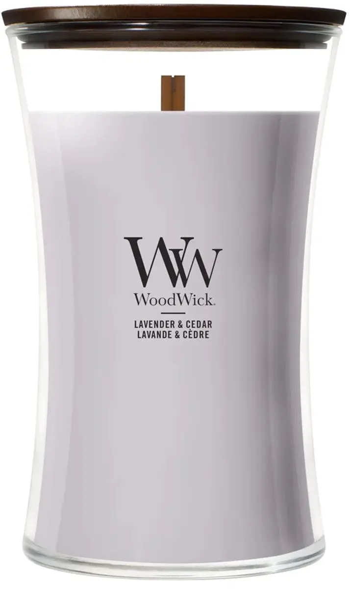 Woodwick Hourglass Geurkaars Lavender & Cedar 130u