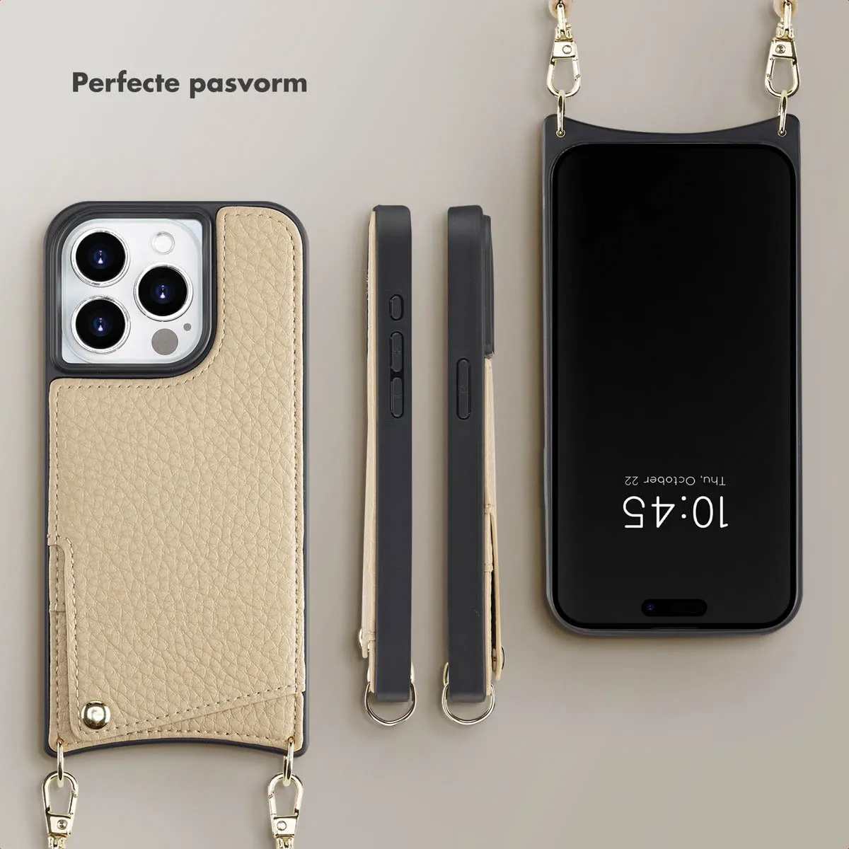Selencia Hoesje iPhone 15 Pro Beige - 2 Pasjes - afbeelding 6 van 6