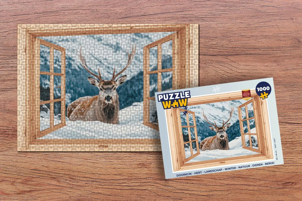 PuzzleWow Doorkijk Hert Landschap Winter Natuur - 1000 Stuks