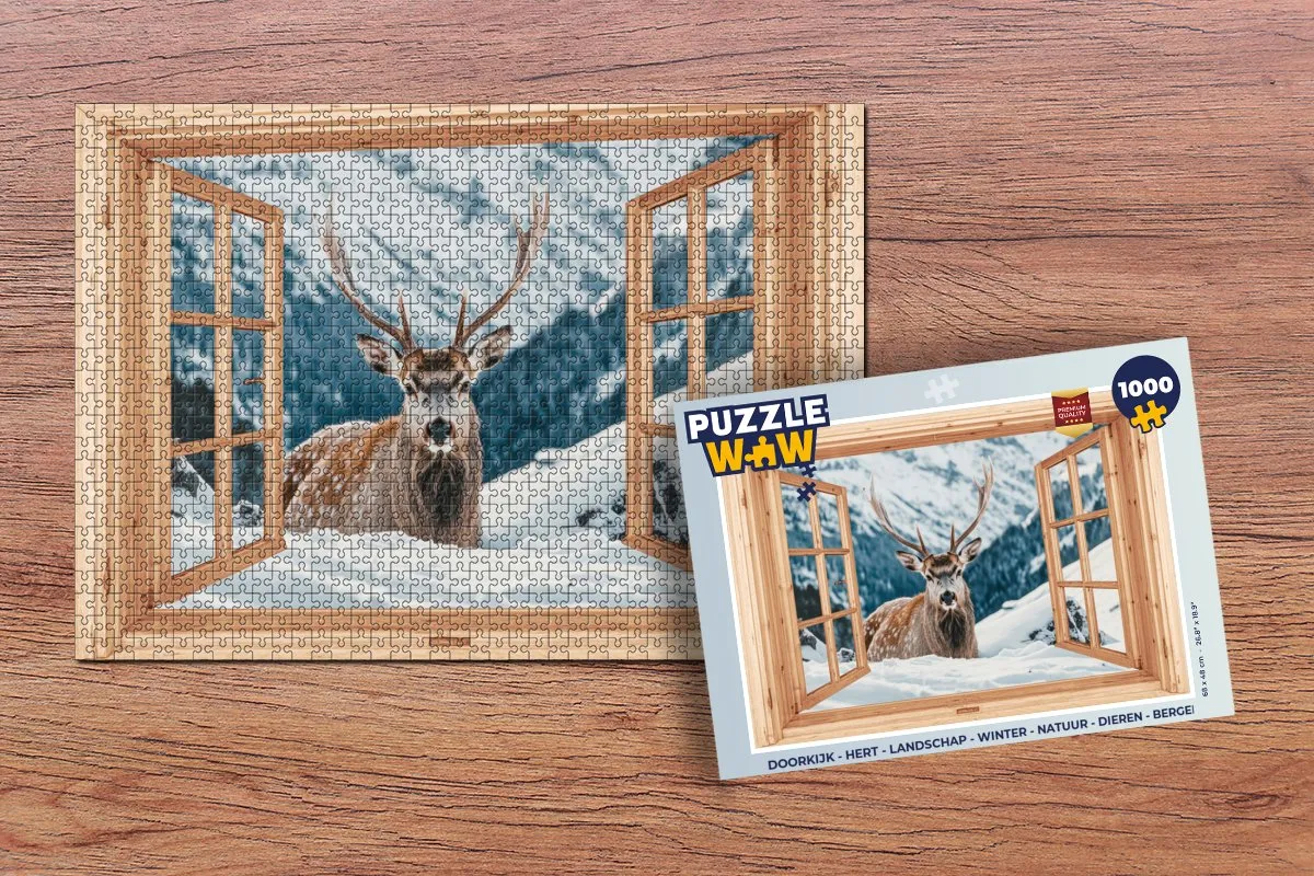 PuzzleWow Doorkijk Hert Landschap Winter Natuur - 1000 Stuks