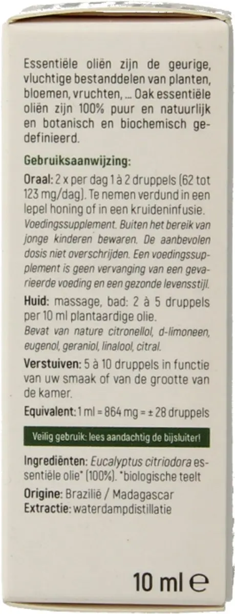 Oak Organic Citroeneucalyptus Bio 10ml - 10 Stuks