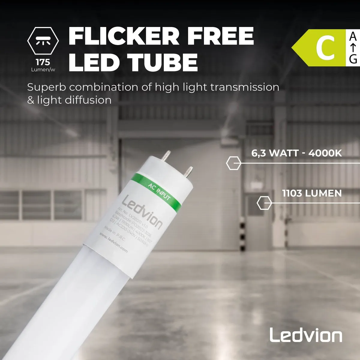 LEDVION 10X LED TL Buis 60cm 6.3W 4000K - 175lm/W