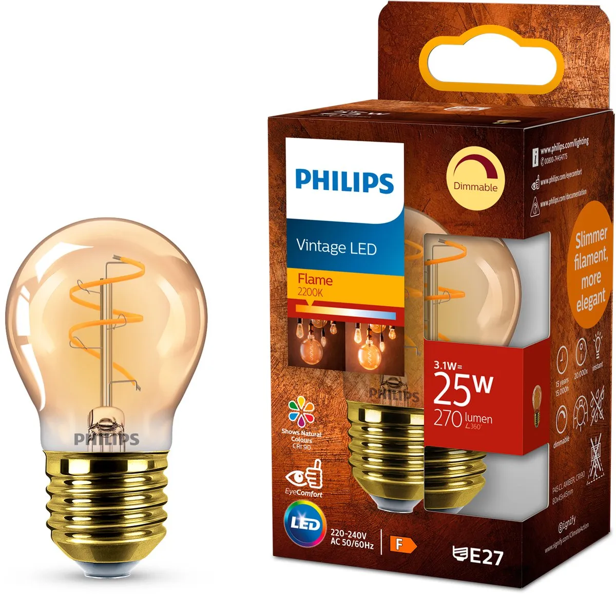 Philips LED Kogellamp Spiraal Goud 25W E27